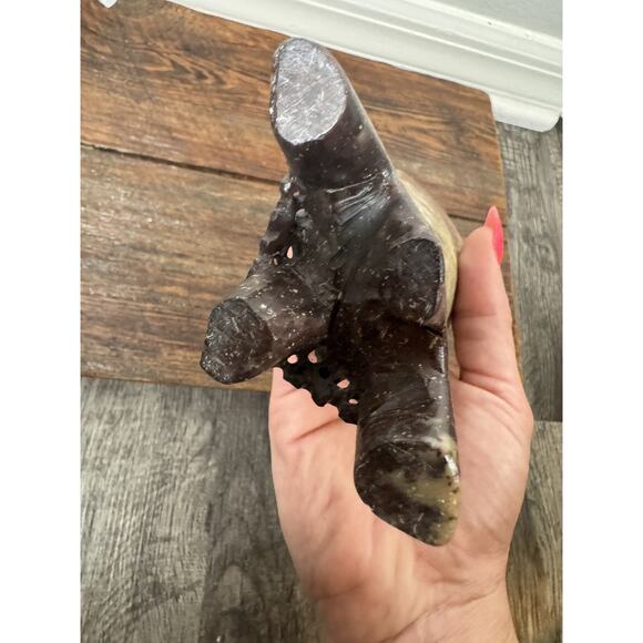 Vintage Carved Soapstone Vase 8” Pedestal Floral Relief Asian Boho MCM Eclectic - Picture 10 of 13